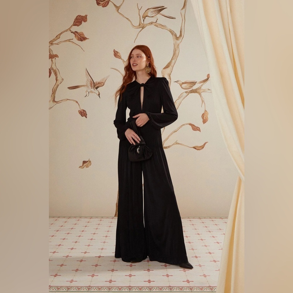 FARM RIO Black Long Sleeve Knot Jumpsuit M - Picture 4 of 9